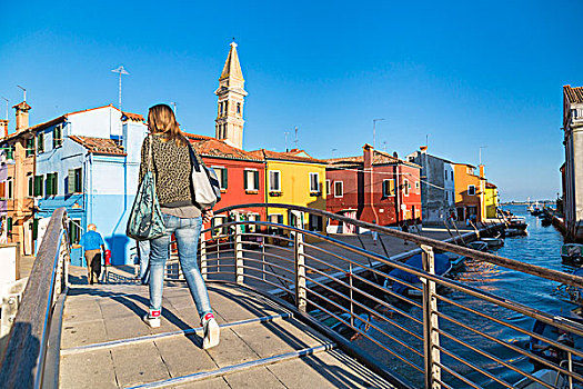 风景,特色,彩色,房子,岛屿,布拉诺岛,桥,运河,威尼斯,威尼托,意大利,欧洲
