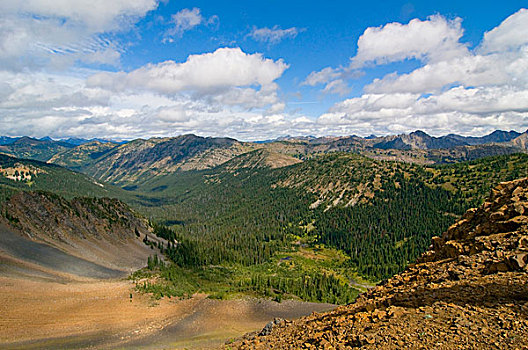 美国,华盛顿,北瀑布国家公园,景色,山,山谷,太平洋,山峰,小路