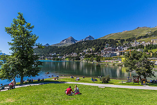 湖,背影,上恩嘎丁,恩加丁,区域,瑞士,欧洲