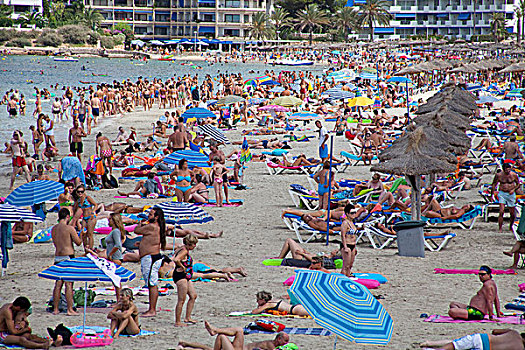 游客,沙,海滩,马略卡岛,巴利阿里群岛,西班牙,地中海,欧洲