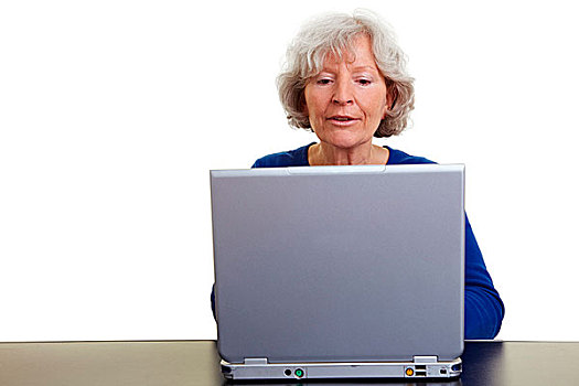 高兴,老年,女人,工作,笔记本电脑