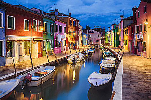 涂绘,房子,建筑,布拉诺岛,晚间,威尼斯省,意大利