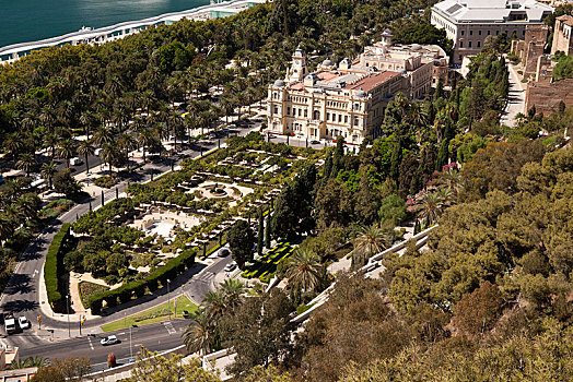 风景,蒙特卡罗,俯视,花园,市政厅,马拉加,安达卢西亚,西班牙,欧洲