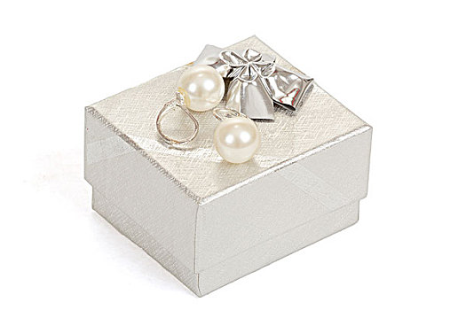 两个,珍珠耳环,礼盒,隔绝,白色背景