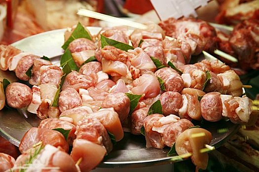 烤串,小牛肉,月桂叶,展示,市场,佛罗伦萨,意大利