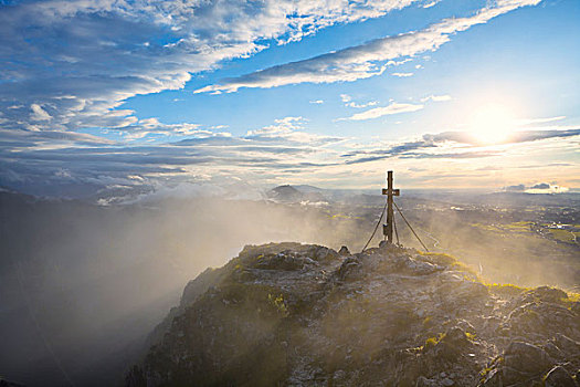 十字架,雾,萨尔茨卡莫古特,奥地利