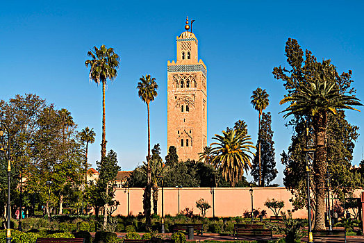 尖塔,库图比亚清真寺,清真寺,摩洛哥,非洲
