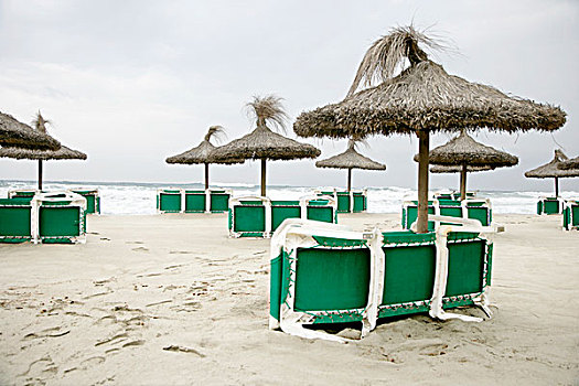 伞,沙滩椅,海滩,马略卡岛,西班牙