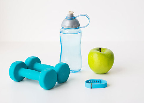 哑铃,健身,苹果,瓶子