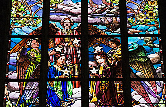 捷克共和国,圣徒,大教堂,彩色玻璃窗
