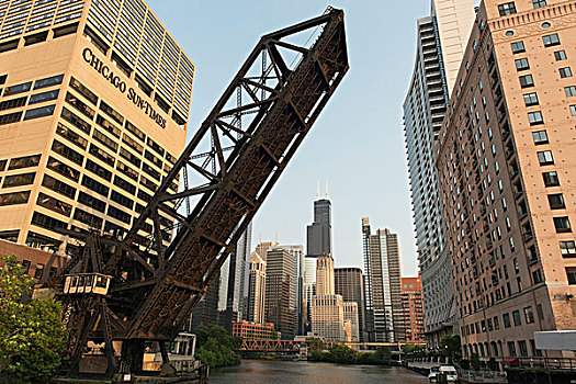 桥,上方,芝加哥河,芝加哥,伊利诺斯,美国