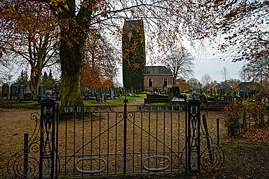 大门,墓地,小,乡村,弗里斯兰省,风格,教堂,荷兰