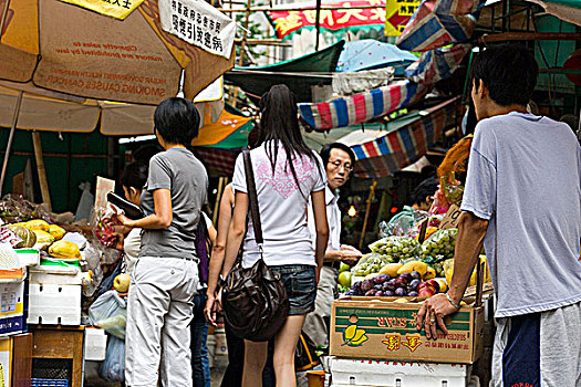 食品市场,街道,中心,香港