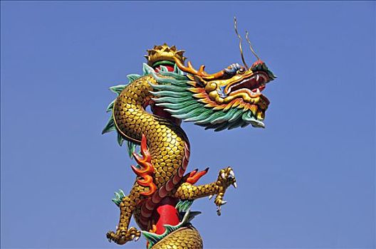 中国龙,雕塑,中国寺庙,曼谷,泰国,东南亚,亚洲