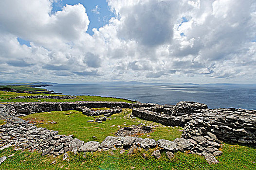 石头,墙壁,堡垒,丁格尔半岛,凯瑞郡,爱尔兰,欧洲