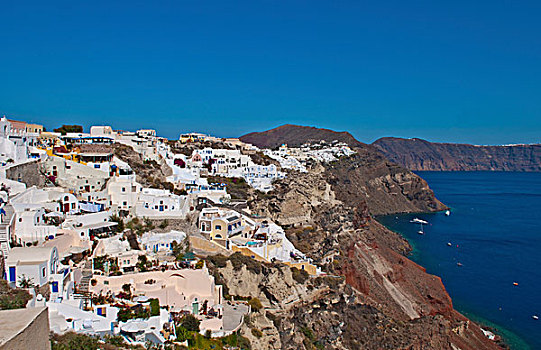 漂亮,希腊,岛屿,锡拉岛,白色,建筑,俯视,悬崖,度假