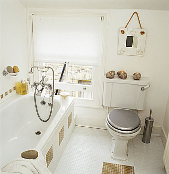 俯拍,现代,浴室,图案,砖地,卫生间,浴缸,淋浴,窗,荫凉