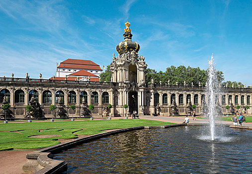 喷泉,正面,德累斯顿,萨克森,德国,欧洲