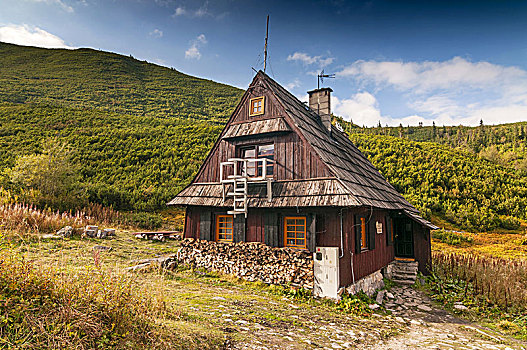 山区木屋,山谷,山,波兰