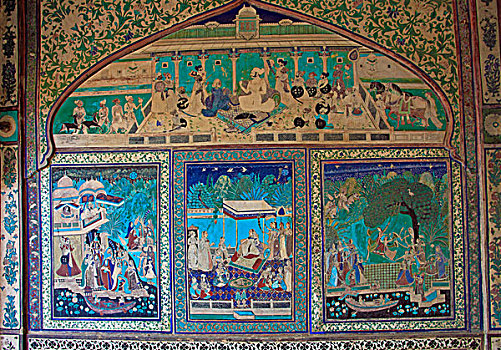印度,拉贾斯坦邦,邦迪,宫殿,壁画,微型,风格