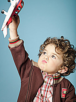 小男孩,玩,飞机模型