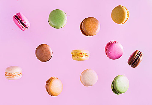 种类,蛋白杏仁饼干,落下,饼干,粉色背景,粉色