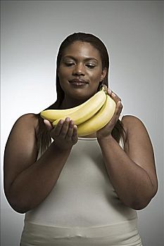 女人,拿着,香蕉