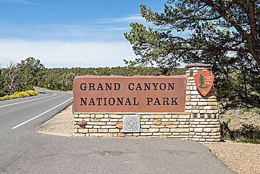 欢迎标志,南缘,大峡谷国家公园,亚利桑那,美国,北美