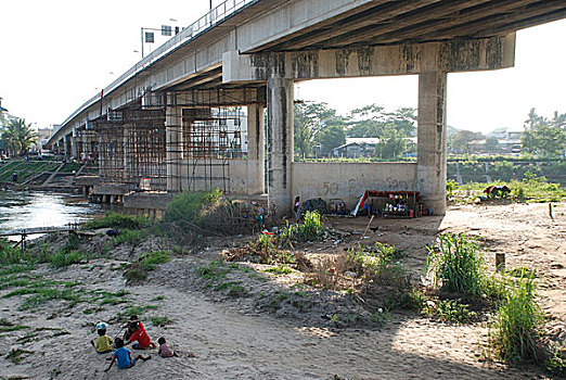 缅甸人,幸存,小,交易,泰国人,缅甸,友谊,桥,一个,陆地,边界,两个,泰国,五月,2008年