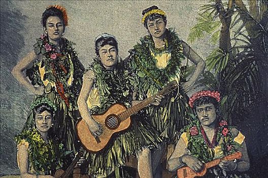 1893年,夏威夷,照片,女孩,吉他