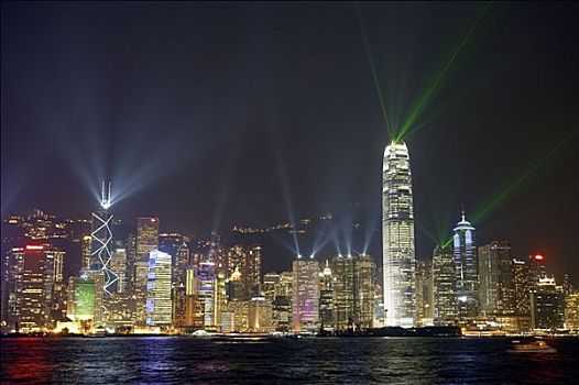 中国,香港,城市,市中心,雷射,展示