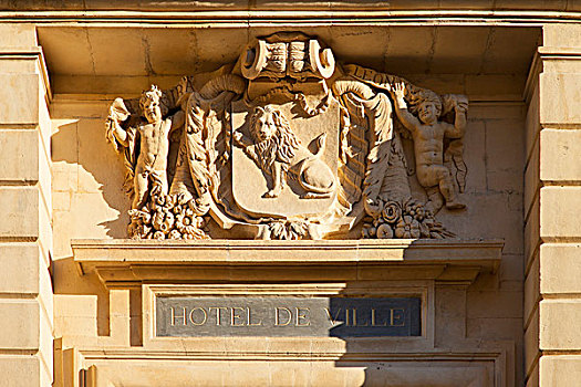象征,雕刻,石头,上方,入口,德威饭店,阿尔勒,普罗旺斯,法国