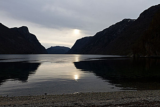 晚间,风景,上方,峡湾,挪威