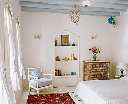 木梁,简单,白色,卧室,涂绘,垫子,布,木质,扶手椅