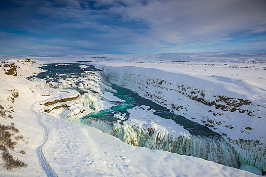 瀑布,冰,雪,冬天,瑟德兰德,南,冰岛,欧洲