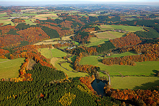 航拍,秋天,贝尔吉施地区,北莱茵威斯特伐利亚,德国,欧洲