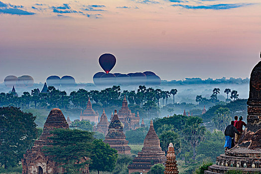 蒲甘,庙宇,旅游,佛塔,气球,曼德勒,区域,缅甸