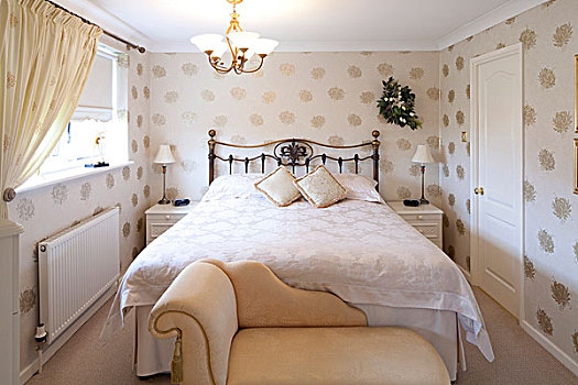 黄铜,双人床,传统风格,卧室,柴郡,英国