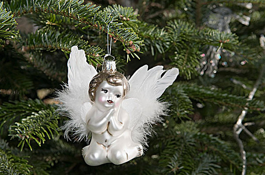 天使,悬挂,圣诞树