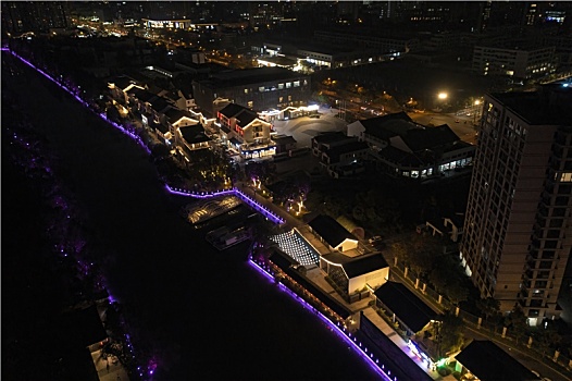 浙江省杭州市上塘河古运河街区夜景