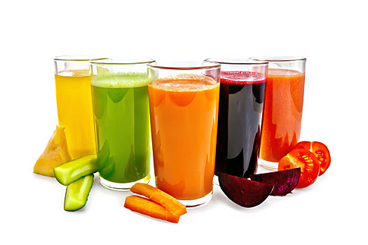 果汁,蔬菜,五个,高,玻璃杯