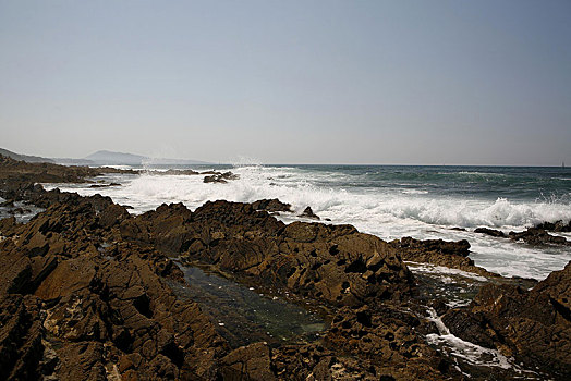 岩石构造,岩石海岸,大西洋海岸,靠近,巴斯克,阿基坦,区域,比利牛斯-大西洋省,法国,欧洲