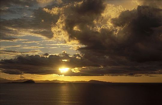 日落,上方,海洋,伊里安查亚省,印度尼西亚