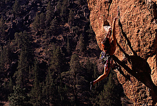一个,男人,攀岩,绳索,攀登,运动,路线,石头