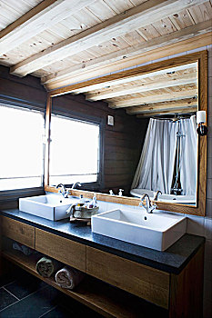 现代,盥洗盆,相似,盆,仰视,框架,镜子,浴室,乡村,氛围
