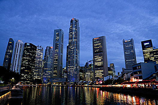摩天大楼,黄昏,码头,新加坡