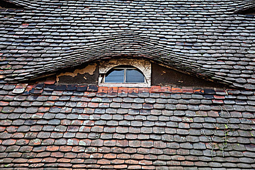 老,瓷砖,屋顶,窗户