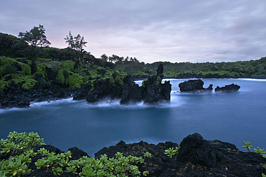 州立公园,叶子,位置,海洋,洞穴,火山,悬崖,公路,毛伊岛,夏威夷,停止,道路,漂亮,远景,黑沙,海滩,远足,丰富,停放,关,罐