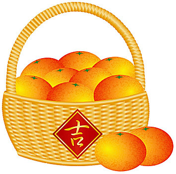 春节,篮子,橘子,插画