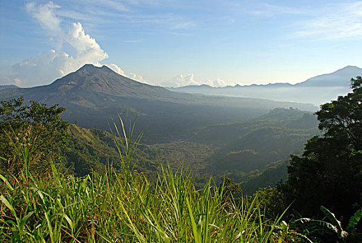 山景,灭绝,火山,巴图尔,湖,巴厘岛,印度尼西亚,东南亚,亚洲